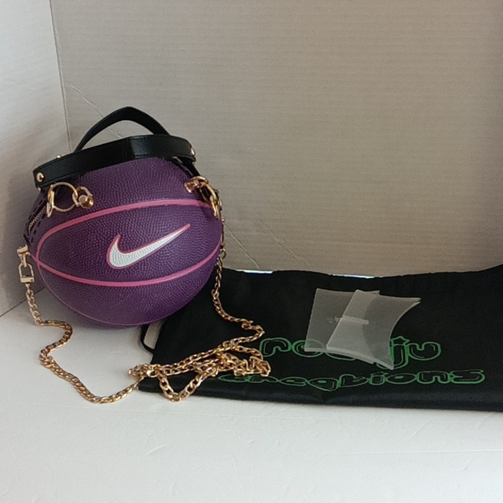 NWT NEW LIMITED EDITION HANDMADE NIKE SKILLS PURPLE/PINK π©·π BASKETBALL PURSEπ - Picture 7 of 16